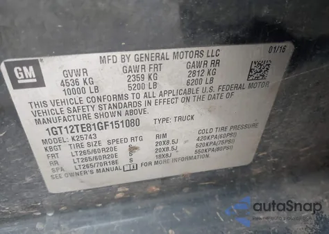 2016 GMC Sierra 2500Hd Slt from USA, damaged, VIN 1GT12TE81GF151080